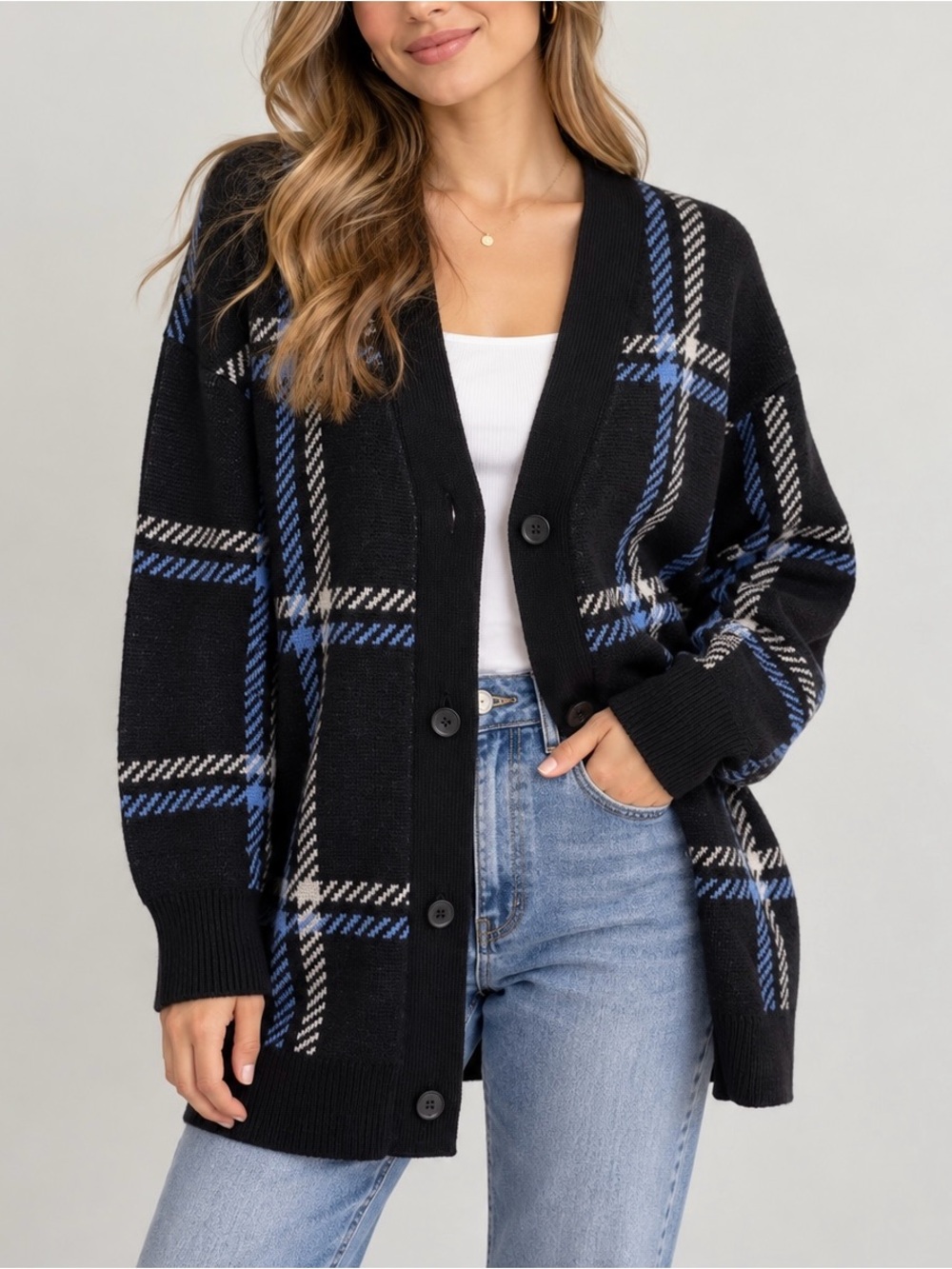 Aritzia Babaton 100% Merino Wool Lacer Plaid V-Neck Oversized Cardigan - 2XS